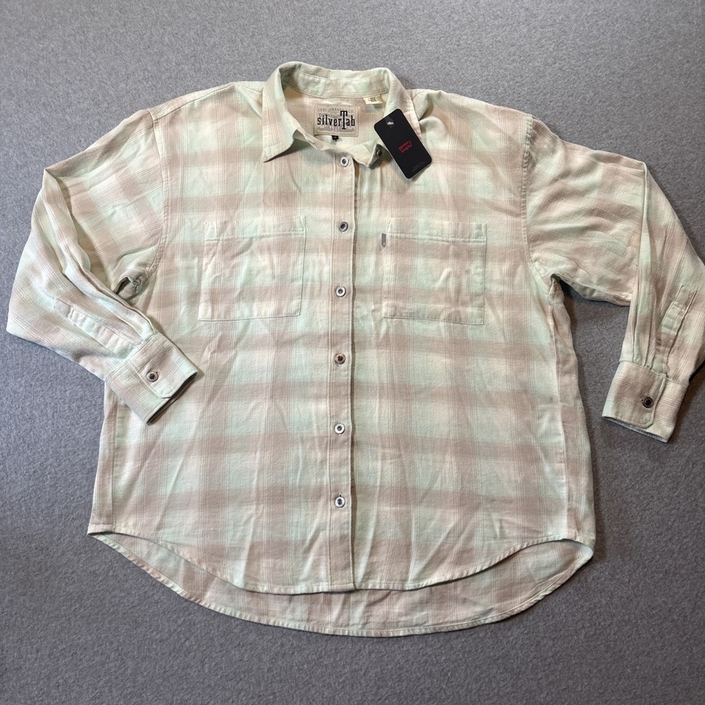 Levi's Silvertab Plaid Long Sleeve Button Up Women's M Beige Pink BRAND NEW‎